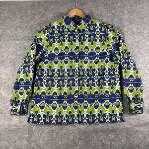 Jones New York Signature Stretch Button-Up Blouse Women's Size XL Blue Green Top